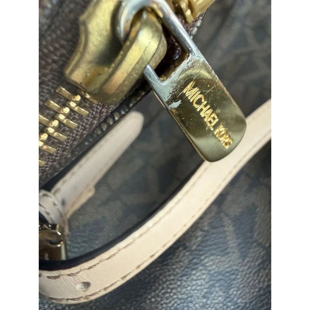 Michael Kors Jet Set East West Zip Tote Brown Signature Monogram Shoulder Bag